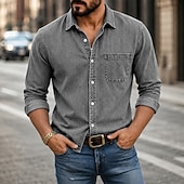 baratos Camisas casuais inteligentes masculinas-Masculino Camisa Social Camisa casual Tingimento em peça Camisa Acid Wash Preto Vinho Azul Marinha Roxo Verde Manga Longa Tecido Colarinho de Camisa Casual Diário Botão para baixo Roupa Algodão