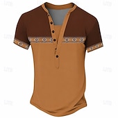 preiswerte Ethnischer Stil-Herren-T-Shirt im Ethno-Stil, Henley-Shirt aus Polyester, Kurzarm, Designer-Basic, Ethno-Look, Outdoor-Casual, Alltag, Sommer, See, Blau, Schwarz, Hellgrün, Dunkelblau, Hellblau, Henley-T-Shirt