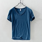  Hombre Camiseta de algodón Camiseta superior Manga Corta Mangas cortas Escote en Pico Verano Todas las Temporadas Plano Moda Design Básico Estilo clásico Básico Casual Vacaciones Calle Azul Piscina