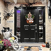 baratos Decoração ao ar livre-Guirlanda de madeira com fantasma para porta de Halloween, decoração divertida de fantasma para pendurar na porta da frente, enfeite rústico de boas-vindas para Halloween na varanda, entrada, parede,