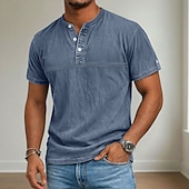 cheap Casual Henley Tee-Men's Henley Shirt 100% Cotton Acid Wash Shirt Short Sleeve Henley Summer Spring Fall Plain Retro Vintage Casual Vintage Style Washed Casual Light Blue Dark Brown Black Top Tee for Men