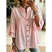 Per donna Blusa Volant Semplice Elegante Casual Senza Maniche Collo alla coreana Top Regolari Casuale Quotidiano Bianco Giallo Rosa Verde Estate Primavera