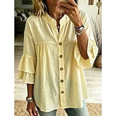  Per donna Blusa Volant Semplice Elegante Casual Senza Maniche Collo alla coreana Top Regolari Casuale Quotidiano Bianco Giallo Rosa Verde Estate Primavera