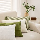 preiswerte Kissen, Einsätze und Abdeckungen werfen-Waldgrüne, gestreifte Kissenbezüge mit Quasten, strukturierte, gewebte quadratische Kissenbezüge im Landhausstil, rustikale, dekorative Boho-Kissenbezüge für Sofa und Couch &amp;Bett (Set aus 2 / 4)