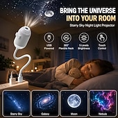cheap Mood Lighting-USB Galaxy Projector Starry Night Light, Star Projector with Flexible Gooseneck &amp; 24 Films, 3 Brightness Levels Planet Ocean Sky Projector for Bedroom Car Decor, Creative Gift for Kids Adults