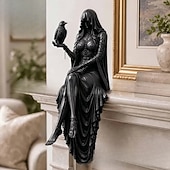 cheap Figurines &amp; Ornaments-Halloween Gothic Raven Shelf Sitter Statue Symbol of Mystery, Wisdom &amp; Dark Elegance Hooded Dark Lady Statue Witch Holding Raven, Decorations Sitting Woman Figurine