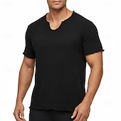 economico T-shirt in Cotone e Lino-t-shirt da uomo 100% cotone, maniche corte, scollo a V, estate, primavera, tinta unita, testurizzata, vacanza, vintage, sportiva, bordo grezzo, casual, casa, esterno, nero, bianco, vino, top, t-shirt da uomo