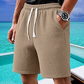 baratos Calções Estilo Casual-Homens Calções Waffle Calção Shorts de verão Shorts casuais Com Cordão Bolsos Cintura elástica Tecido Conforto Respirável Curto Ao ar livre Férias Desporto Casual Preto Branco Micro-Elástica