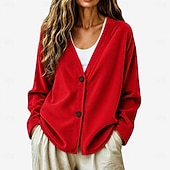 economico giacche casual-Per donna Giacca Camicia Giacca in Velluto a Coste Giacca Casual Caldo Bottoni Moda Signora Casuale Regolare Scollo a V Vestibilità comoda Manica Lunga Capispalla Rosso-arancio Rosso Blu marino