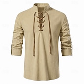  Medievale Rinascimento Camicia Lunghe Pirata Vichingo Costume Per uomo Halloween Carnevale Performance LARP Fiera Rinascimentale Adulti Camicia