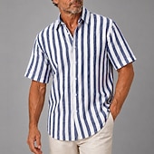 abordables Classique-Hommes Chemise Chemise en lin Chemise d'été Chemise de Plage Chemise Boutonnée Chemises à rayures Rayé Vêtements de rue Vacances Bleu Rose Claire Bleu de minuit Manche Courte Col Rabattu Ét