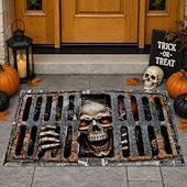 cheap Halloween Rugs-Halloween 3D Optical Illusion Doormat Skeleton Prison Front Door Mat Rusty Metal Gate Skull Indoor Outdoor Entrance Rug Creepy Halloween Porch Decor