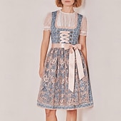 cheap Dirndl Dresses-Oktoberfest Dirndl Dress Midi Length Lace Maid Romantic Bavarian Munich Wiesn Women's Traditional Style Cloth Without Blouse (60CM)