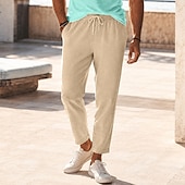  Per uomo Pantaloni di Lino Pantaloni Pantaloni Estivi Coulisse Elastico in vita Gamba Dritta Semplice Comodità Traspirante Lunghezza intera Casuale Quotidiano Ferie Moda Stile Classico Bianco Cachi