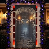  halloweeni ajtótakaró fényfüzérrel 3D boltíves ajtótakaró ajtófüggöny dekoráció háttér ajtóra banner halloween bejárati ajtó parasztház ünnepi party beltéri kültéri dekoráció kellékek