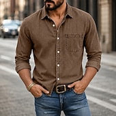 baratos Camisas casuais inteligentes masculinas-Masculino Camisa Social Camisa casual Tingimento em peça Camisa Acid Wash Preto Vinho Azul Marinha Roxo Verde Manga Longa Tecido Colarinho de Camisa Casual Diário Botão para baixo Roupa Algodão