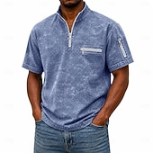 baratos Polo Clássico Masculino-Camisas Polo Masculinas SoftFade™ Camisa Lavagem Ácida Casual Trabalho Gola Polo Zíper Quarto Curta Moda Básica Cor Sólida Com Zíper e Bolso Primavera Verão Azul Violeta Azul Marinho Verde