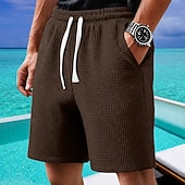 baratos Calções Estilo Casual-Homens Calções Waffle Calção Shorts de verão Shorts casuais Com Cordão Bolsos Cintura elástica Tecido Conforto Respirável Curto Ao ar livre Férias Desporto Casual Preto Branco Micro-Elástica