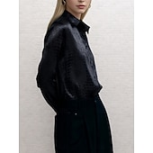  Damen Hemd Jacquard Knöpfe Elegant Täglich Langarm Hemdkragen Normale Oberteile Lässig Büro Weiß Schwarz Rote Herbst Winter