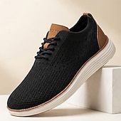 ieftine Pantofi casual cu șireturi-Pantofi sport casual business pentru bărbați, respirabili, tricotați, cu șireturi, ușori și confortabili, pentru birou, călătorii, plimbări zilnice, ținute smart casual și weekend