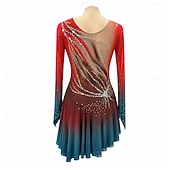 preiswerte Eiskunstlaufkleider-Eiskunstlaufkleid Damen Mädchen Eislaufen Kleid Rot Daumenloch Halo-Färbung Hohe Elastizität Professionell Wettbewerb Eiskunstlaufkleidung Thermowarm Kristall / Strass Langarm Eislaufen Eiskundstlauf
