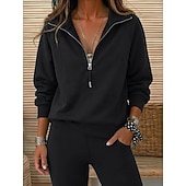  Mulheres Moletons Patchwork Quarter Zip Côr Sólida Casual Manga Longa Lapela Casual Ao ar livre Azul Branco Cáqui Preto Rosa Outono Inverno