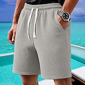 baratos Calções Estilo Casual-Homens Calções Waffle Calção Shorts de verão Shorts casuais Com Cordão Bolsos Cintura elástica Tecido Conforto Respirável Curto Ao ar livre Férias Desporto Casual Preto Branco Micro-Elástica