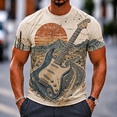  Men's Music Guitar Coconut Palm T Shirt Short Sleeve T shirt 3D Print Crew Neck Shirt Hawaiian Retro Vintage Casual Daily Street White White 1 White 2 Summer Spring Clothing Apparel S M L XL 2XL 3XL