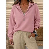  Mulheres Moletons Patchwork Quarter Zip Côr Sólida Casual Manga Longa Lapela Casual Ao ar livre Azul Branco Cáqui Preto Rosa Outono Inverno