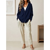 economico giacche casual-Per donna Giacca Camicia Giacca in Velluto a Coste Giacca Casual Caldo Bottoni Moda Signora Casuale Regolare Scollo a V Vestibilità comoda Manica Lunga Capispalla Rosso-arancio Rosso Blu marino