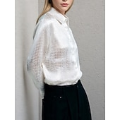  Damen Hemd Jacquard Knöpfe Elegant Täglich Langarm Hemdkragen Normale Oberteile Lässig Büro Weiß Schwarz Rote Herbst Winter