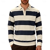  Homme Polos de Rugby Occasionnel Rue Revers manche longue Basique Moderne Rayures Boutons Garder au chaud Printemps Automne bleu marine Marron Vert Véronèse Polos de Rugby