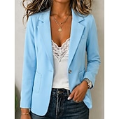  Damen Blazer Atmungsaktiv Patchwork Tasche Knöpfe Vintage Lässig Gekerbtes Revers Normale Passform Langarm Oberbekleidung Weiß Babyblau Khaki Frühling Herbst