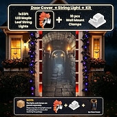  halloweeni ajtótakaró fényfüzérrel 3D boltíves ajtótakaró ajtófüggöny dekoráció háttér ajtóra banner halloween bejárati ajtó parasztház ünnepi party beltéri kültéri dekoráció kellékek
