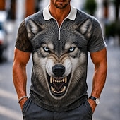  Bărbați Animal Desene 3D Tricouri polo Tricouri polo cu fermoar Manșon scurt Tricouri de polo Cămăși cu guler Casual În aer liber Îmbrăcăminte Atletică Imprimare 3D Material Plasă care Respiră