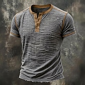 ieftine Tricouri din bumbac și in-Bărbați Tricou Tricou din in Manșon scurt Henley Vară Primăvară Toate Sezoanele Culoare solidă Texturat Vacanță Epocă Sport Peteci Bloc de Culoare Margine crudă Casual Casă În aer liber Alb Negru