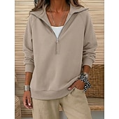  Mulheres Moletons Patchwork Quarter Zip Côr Sólida Casual Manga Longa Lapela Casual Ao ar livre Azul Branco Cáqui Preto Rosa Outono Inverno