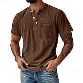 cheap Casual Henley Tee-Men's Henley Shirt 100% Cotton Acid Wash Shirt T shirt Tee Short Sleeve Retro Vintage Casual Distressed Vintage Style Washed Henley Casual Summer Spring Fall Black Light Green Pink Henley T-Shirt