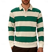  Homme Polos de Rugby Occasionnel Rue Revers manche longue Basique Moderne Rayures Boutons Garder au chaud Printemps Automne bleu marine Marron Vert Véronèse Polos de Rugby