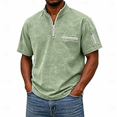 baratos Polo Clássico Masculino-Camisas Polo Masculinas SoftFade™ Camisa Lavagem Ácida Casual Trabalho Gola Polo Zíper Quarto Curta Moda Básica Cor Sólida Com Zíper e Bolso Primavera Verão Azul Violeta Azul Marinho Verde