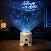 voordelige Vakantie &amp; Fun-projector-Dynamische, roterende LED-projectorlamp, 360° draaibare, via USB oplaadbare oceaan nachtlamp projector met dynamische patronen van sneeuwvlokken/oceanen/kerst voor slaapkamer, toilet en hal.