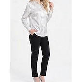 Damen Hemd Jacquard Knöpfe Elegant Täglich Langarm Hemdkragen Normale Oberteile Lässig Büro Weiß Schwarz Rote Herbst Winter