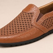 billiga Slip-On vardagsskor-Herrloafers i kohud och andningsbara mesh, bekväma vardagsskor med gummisula för vardagsbruk