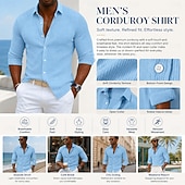 economico camicia da uomo con bottoni-Per uomo Camicia Camicia di Velluto a Coste Camicia con Bottoni Blu Nero Bianco Blu marino Viola Manica Lunga Semplice Collo ripiegato Casuale Quotidiano Bottonato Abbigliamento Poliestere Moda