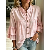  Per donna Blusa Volant Semplice Elegante Casual Senza Maniche Collo alla coreana Top Regolari Casuale Quotidiano Bianco Giallo Rosa Verde Estate Primavera