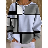  Mulheres Jaquetas texturizadas Moletom Botões Gráfico Geométrica Xadrez Moda Casual Estampado Manga Longa Gola Redonda Tops regulares Casual Rua Azul Rosa Verde Verão Primavera Outono