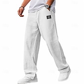baratos Clássico-Homens Calças Calça verão Calças largas Calças de praia Cintura elástica Perna reta Tecido Conforto Respirável Comprimento total Casual Diário Feriado Férias Moda Azul Branco Sem Elasticidade