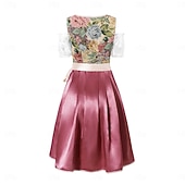abordables Conjunto de Dirndl-Oktoberfest Vestido de dirndl Conjunto de dirndl Blusa con falda acampanada Longitud midi Encaje Hombros Caídos Manga de globo de soplo Mucama Alemán alpino Herencia prados Mujer Carnaval Festival de