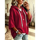  Mulheres Pulôver Moletom Com Capuz Tecido Punk Roupa de Esporte Casual Manga 3/4 Com Capuz Tops regulares Casual Casa Rua Azul Cinza Rosa Vermelho Azul Escuro Primavera Outono Inverno