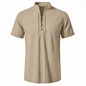  Medieval Renaissance Shirt Short Sleeves Pirate Viking Fancy Dress Men's Viking Pirate Halloween Carnival Performance LARP Ren Faire Adults' Shirt Summer